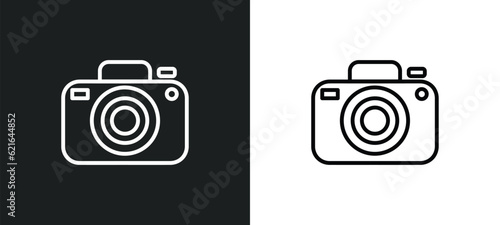 dslr camera outline icon in white and black colors. dslr camera flat vector icon from cinema collection for web, mobile apps and ui.