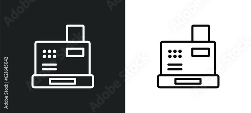 cash box outline icon in white and black colors. cash box flat vector icon from charity collection for web, mobile apps and ui.