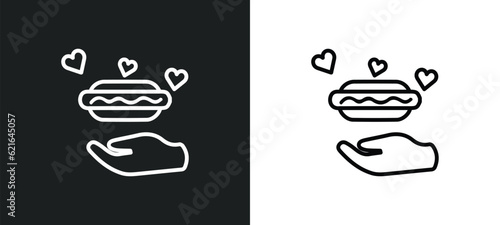 charity food outline icon in white and black colors. charity food flat vector icon from charity collection for web, mobile apps and ui.