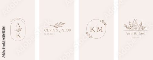 Print op canvas Wedding logos, hand drawn elegant, delicate and minimalist monogram collection
