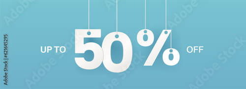 Wide turquoise banner. 50 percent off banner.
