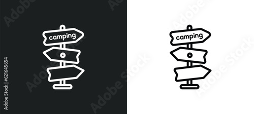 direction outline icon in white and black colors. direction flat vector icon from camping collection for web, mobile apps and ui.