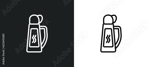 thermo outline icon in white and black colors. thermo flat vector icon from camping collection for web, mobile apps and ui.