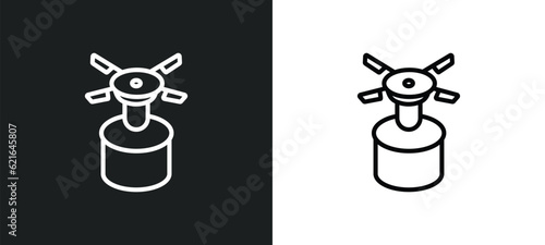 camping gas outline icon in white and black colors. camping gas flat vector icon from camping collection for web, mobile apps and ui.