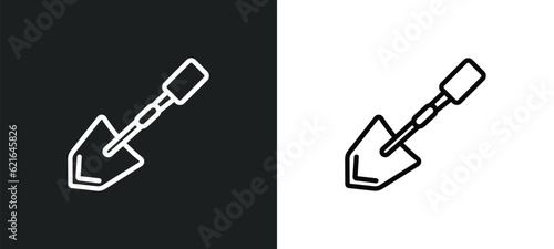 shovel outline icon in white and black colors. shovel flat vector icon from camping collection for web, mobile apps and ui.