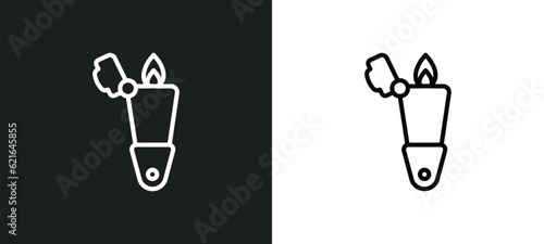 lighter outline icon in white and black colors. lighter flat vector icon from camping collection for web  mobile apps and ui.