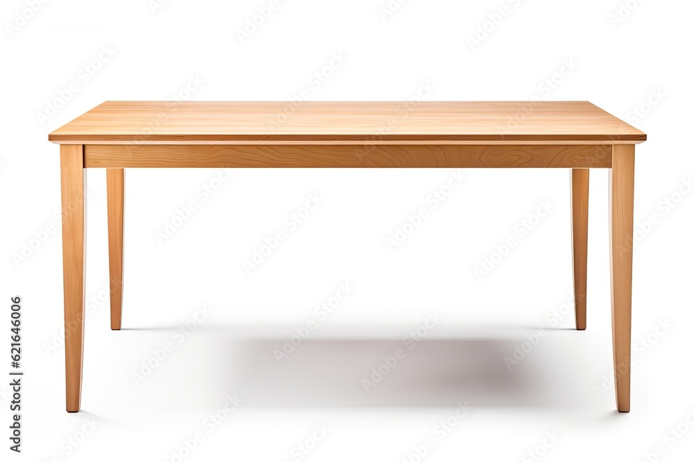 Isolated Wooden Table on White Background. Modern Design for Elegant Kitchen and Dining Rooms: Generative AI Isolated Wooden Table on White Background. Modern Design for Elegant Kitchen and Dining Rooms: Generative AI