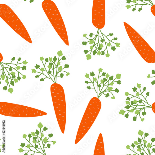 Carrot pattern. Easter theme seamless background. Vegetable, healthy vegan food concept. Flat style vector illustration.