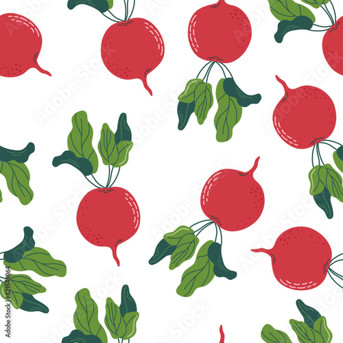 Beet pattern. Borscht theme seamless background. Vegetable, gardening, healthy vegan food concept. Flat style vector illustration.