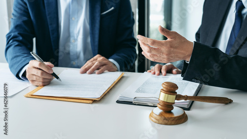 Businesspeople and Male lawyer consult and conference having tea