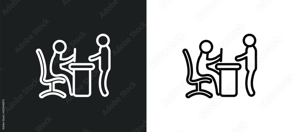 Fototapeta premium boss reading a document outline icon in white and black colors. boss reading a document flat vector icon from business collection for web, mobile apps and ui.