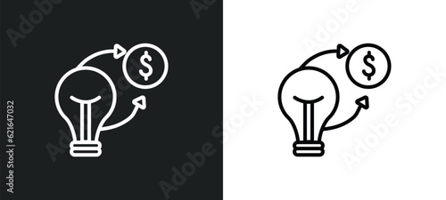 converting ideas in money outline icon in white and black colors. converting ideas in money flat vector icon from business collection for web, mobile apps and ui.