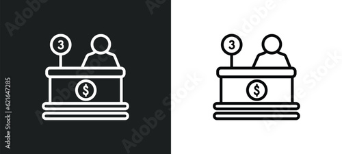 bank teller outline icon in white and black colors. bank teller flat vector icon from business collection for web, mobile apps and ui.