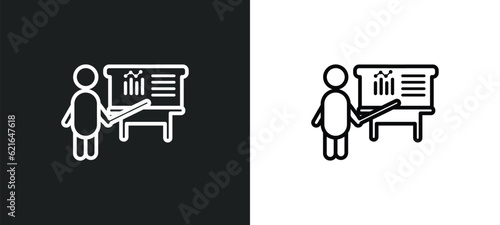 graphic panel and man outline icon in white and black colors. graphic panel and man flat vector icon from business collection for web, mobile apps ui.