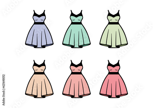 Pastel colored dresses set vector illustrations