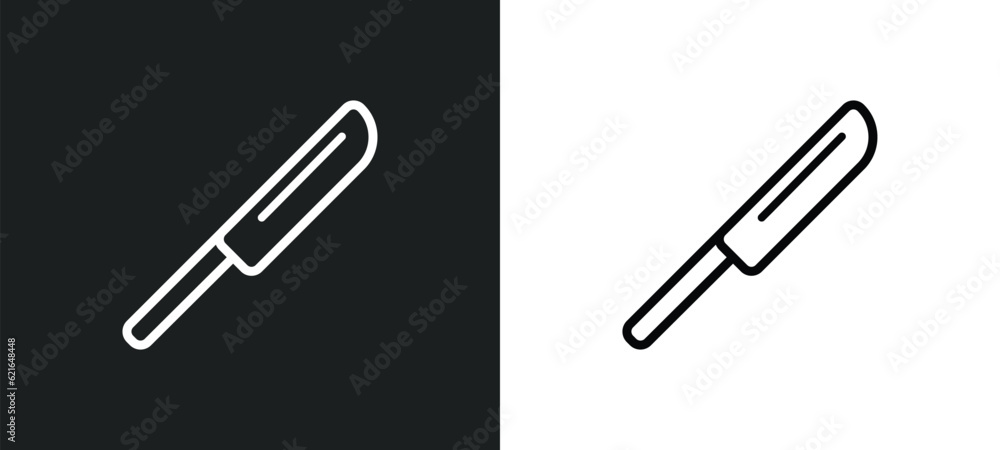 Obraz premium thin knife outline icon in white and black colors. thin knife flat vector icon from bistro and restaurant collection for web, mobile apps and ui.