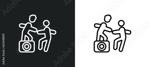 helping a man to climb outline icon in white and black colors. helping a man to climb flat vector icon from behavior collection for web, mobile apps and ui.