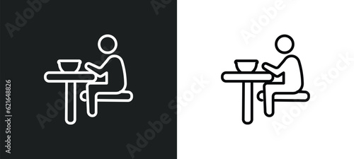 man eating outline icon in white and black colors. man eating flat vector icon from behavior collection for web, mobile apps and ui.