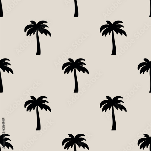 Vector Seamless Pattern with Palm Trees  Palm Tree Design Template  Print. Palm Silhouettes. Tropical  Vacation  Beach  Summer Concept. Vector Illustration. Front View