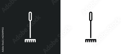 rake outline icon in white and black colors. rake flat vector icon from autumn collection for web, mobile apps and ui.