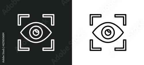 eye tracking outline icon in white and black colors. eye tracking flat vector icon from artificial intellegence collection for web, mobile apps and ui.