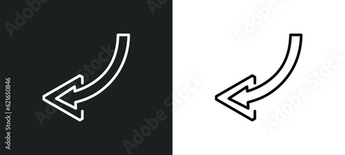 curved left arrow outline icon in white and black colors. curved left arrow flat vector icon from arrows collection for web, mobile apps and ui.