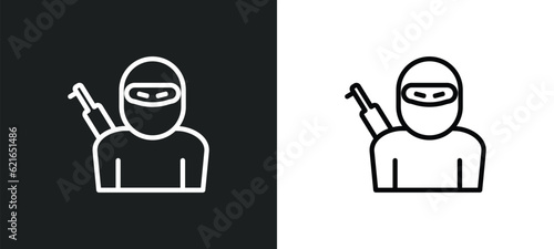 terrorist outline icon in white and black colors. terrorist flat vector icon from army collection for web, mobile apps and ui.