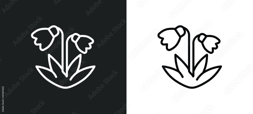 Fototapeta premium snowdrop outline icon in white and black colors. snowdrop flat vector icon from farming and gardening collection for web, mobile apps and ui.