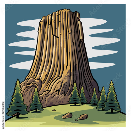 Devils Tower USA National Monument Vector Illustration