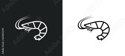 Photo shrimp outline icon in white and black colors