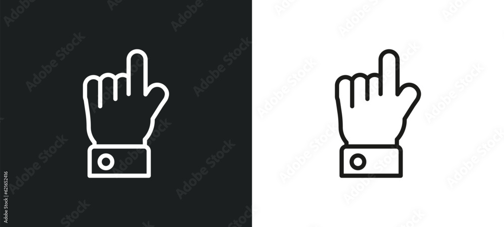 Fototapeta premium hand with extended pointing finger outline icon in white and black colors. hand with extended pointing finger flat vector icon from american football collection for web, mobile apps and ui.