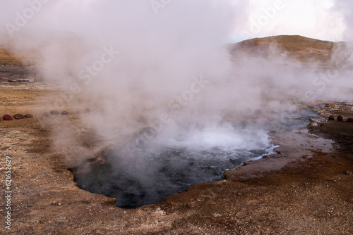 Exploring the fascinating geothermic fields of El Tatio with its steaming geysers and hot pools high up in the Atacama desert in Chile, South America 