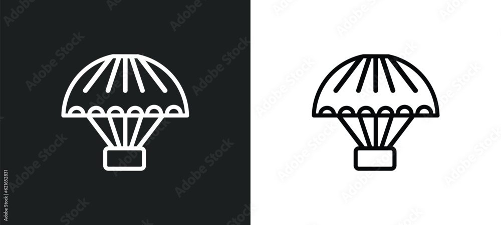 parachute open outline icon in white and black colors. parachute open flat vector icon from airport terminal collection for web, mobile apps and ui.