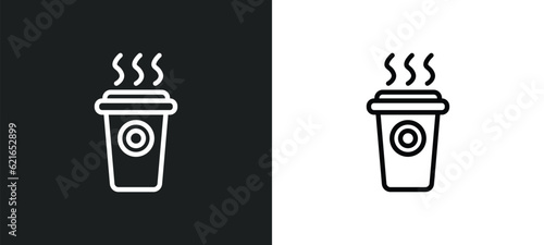hot coffee outline icon in white and black colors. hot coffee flat vector icon from airport terminal collection for web, mobile apps and ui.