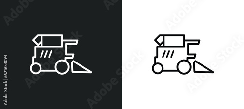 harvester outline icon in white and black colors. harvester flat vector icon from agriculture collection for web, mobile apps and ui.