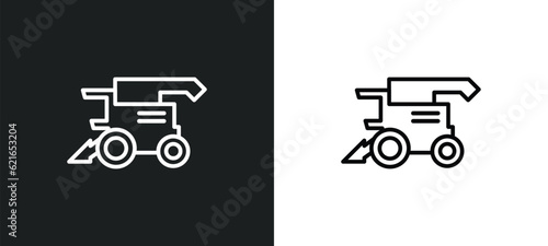 combine harvester outline icon in white and black colors. combine harvester flat vector icon from agriculture farming collection for web, mobile apps and ui.