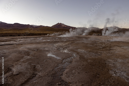 Exploring the fascinating geothermic fields of El Tatio with its steaming geysers and hot pools high up in the Atacama desert in Chile, South America