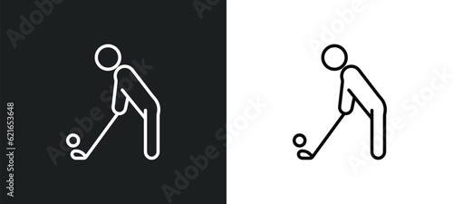 golf playing outline icon in white and black colors. golf playing flat vector icon from activity and hobbies collection for web, mobile apps and ui.