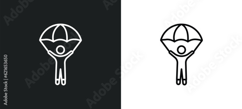 gliding parachutist outline icon in white and black colors. gliding parachutist flat vector icon from activity and hobbies collection for web, mobile apps and ui.