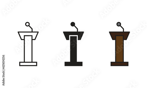 Podium speach icons. Line, Glyph and Colorful version, Full pictogram vector sign. Different style icons set.