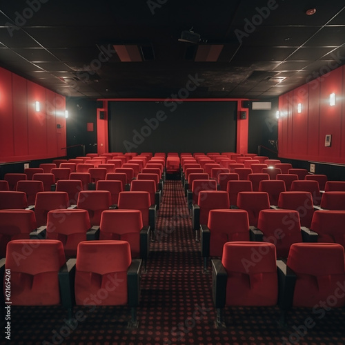 Cinema auditorium with red chairs, Generative AI