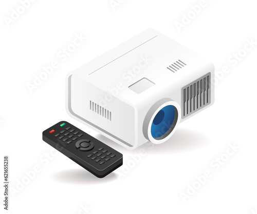 Projector and remote for presentation concept isometric illustration