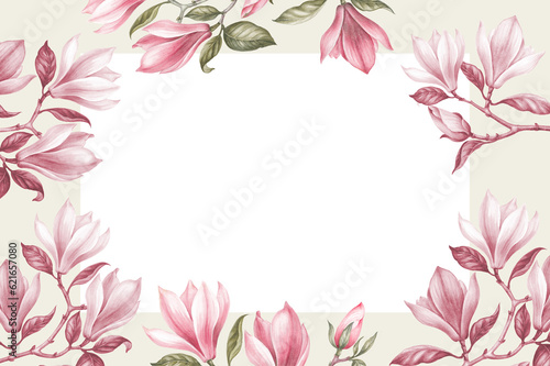 Fototapeta Naklejka Na Ścianę i Meble -  Watercolor floral frame. hand drawn elegant flower