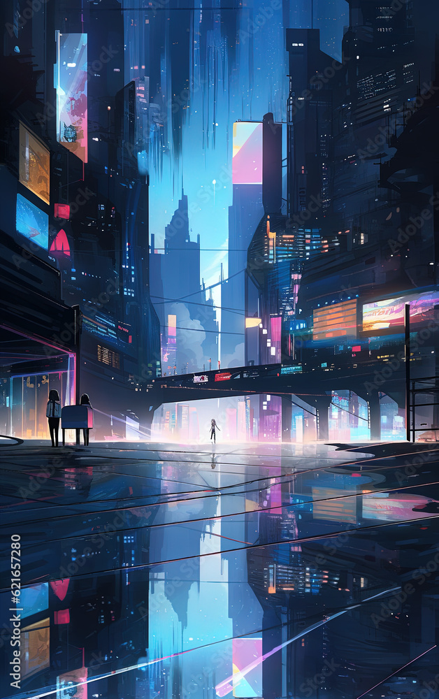 Fototapeta premium Futuristic urban landscape. Generative AI