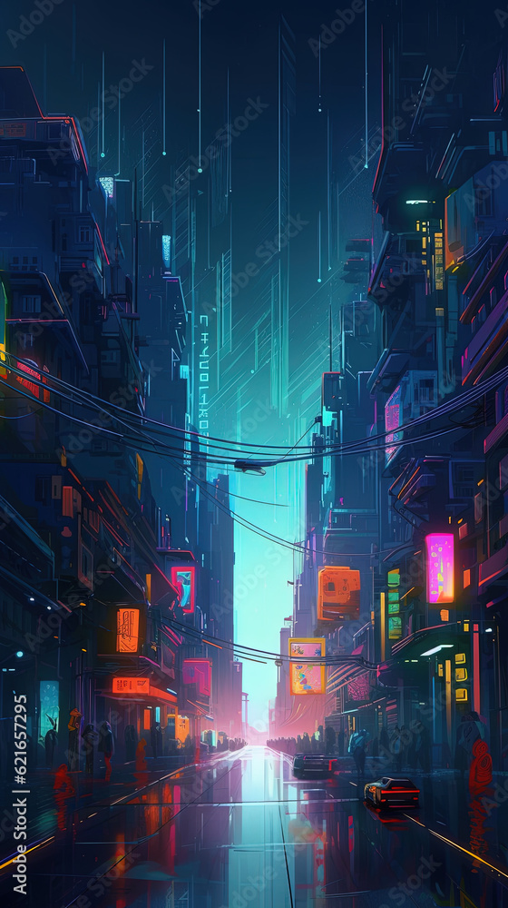 Obraz premium Futuristic urban landscape. Generative AI
