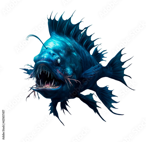 Angler fish on a white background isolate. realistic illustration art. Scary deep-sea fish predator In the depths of the ocean.