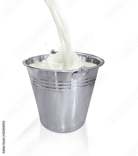 Poured milk into metal bucket with splash PNG transparent photo