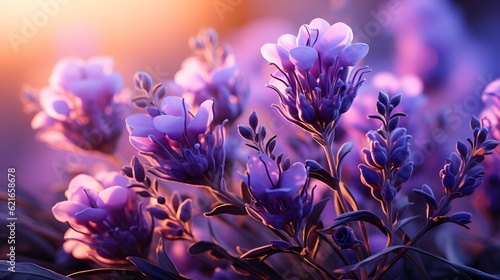 Beautiful purple flowers in the garden at sunset. Nature background. Levander flower on the garden.