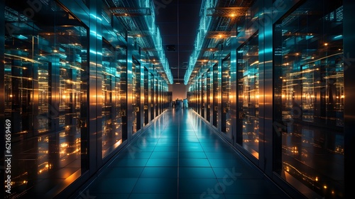 Data Symphony: A Captivating Visual Representation of a Server Farm Powering Cloud Computing