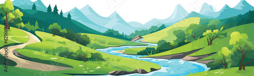 A winding river through a valley vector simple 3d isolated illustration photo